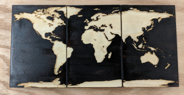 World Map - Engraved on Figured Sugar Maple Wood - Wooden World Map - Solid  Slab Map - World Map Art - 12 x 20 Inches
